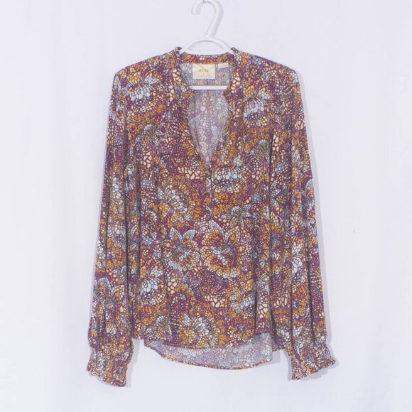 ANTHROPOLOGIE MAEVE Colette Peasant Blouse in Stained Glass Print Size M - Picture 2 of 8